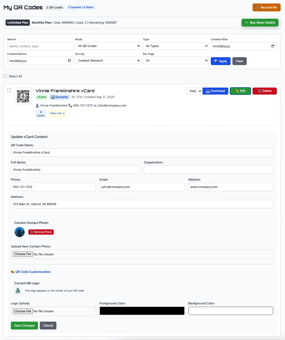 QR Management Dashboard